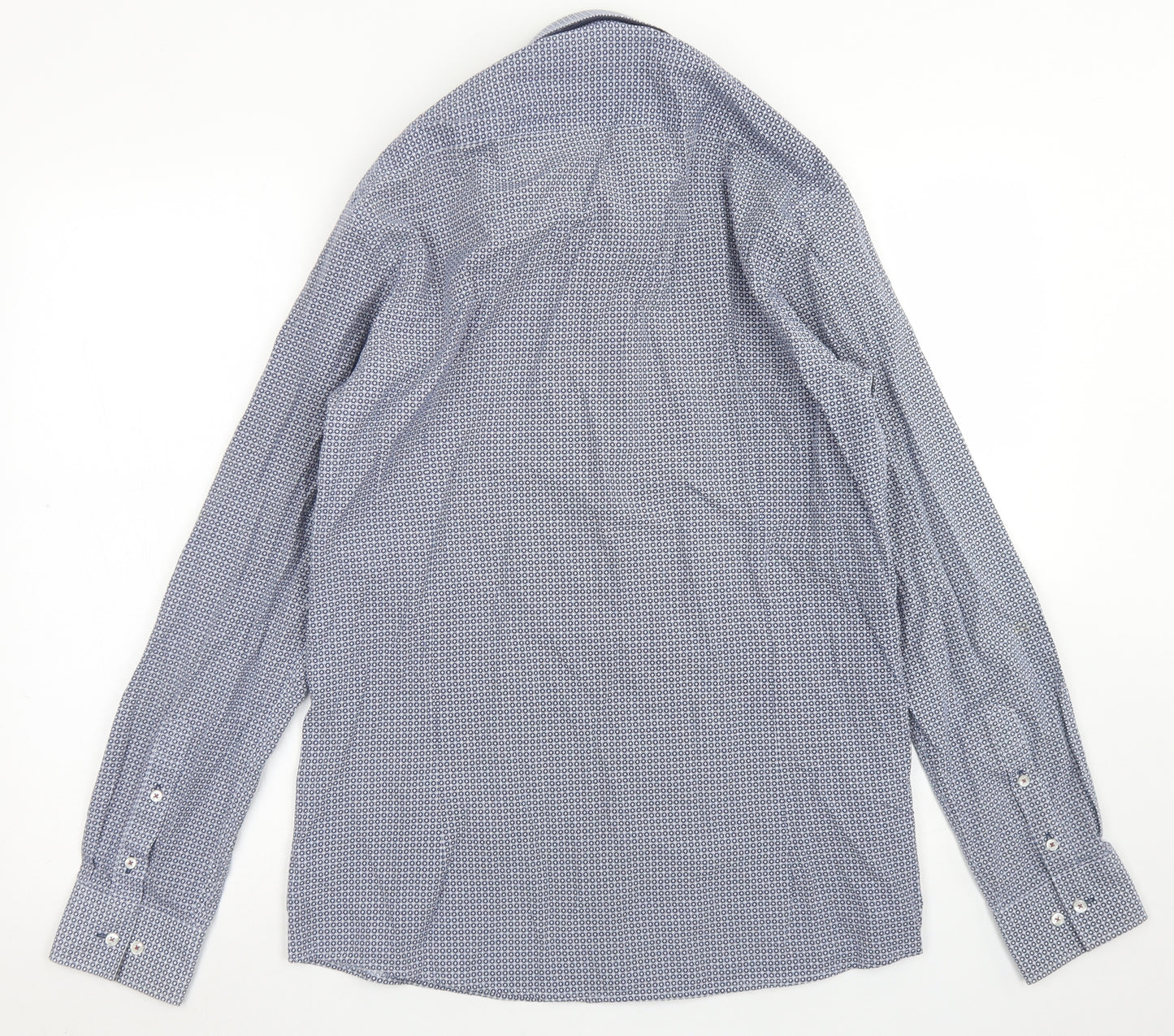 Guide London Mens Blue Spotted Cotton  Dress Shirt Size L Collared Button
