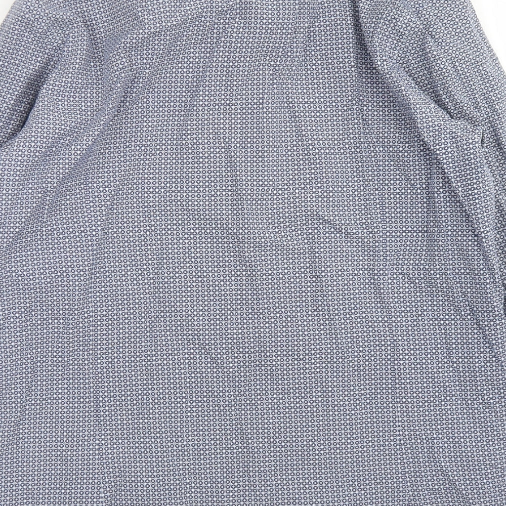 Guide London Mens Blue Spotted Cotton  Dress Shirt Size L Collared Button