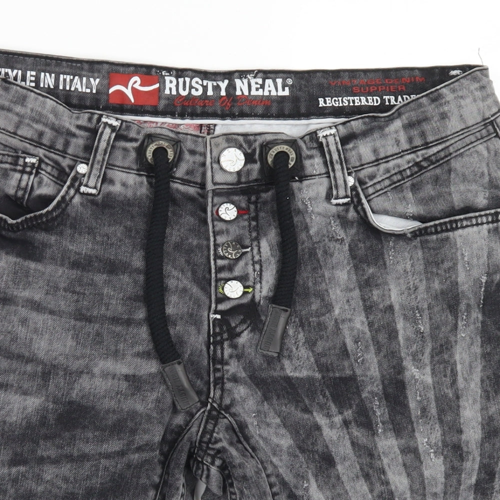 Rusty Neal Mens Grey  Cotton Cargo Shorts Size XL L9 in Regular Button