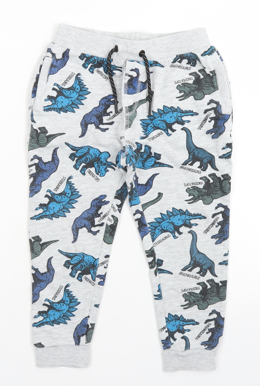 Pep & Co Boys Grey  Cotton Jogger Trousers Size 4-5 Years  Regular Drawstring - Dinosaurs
