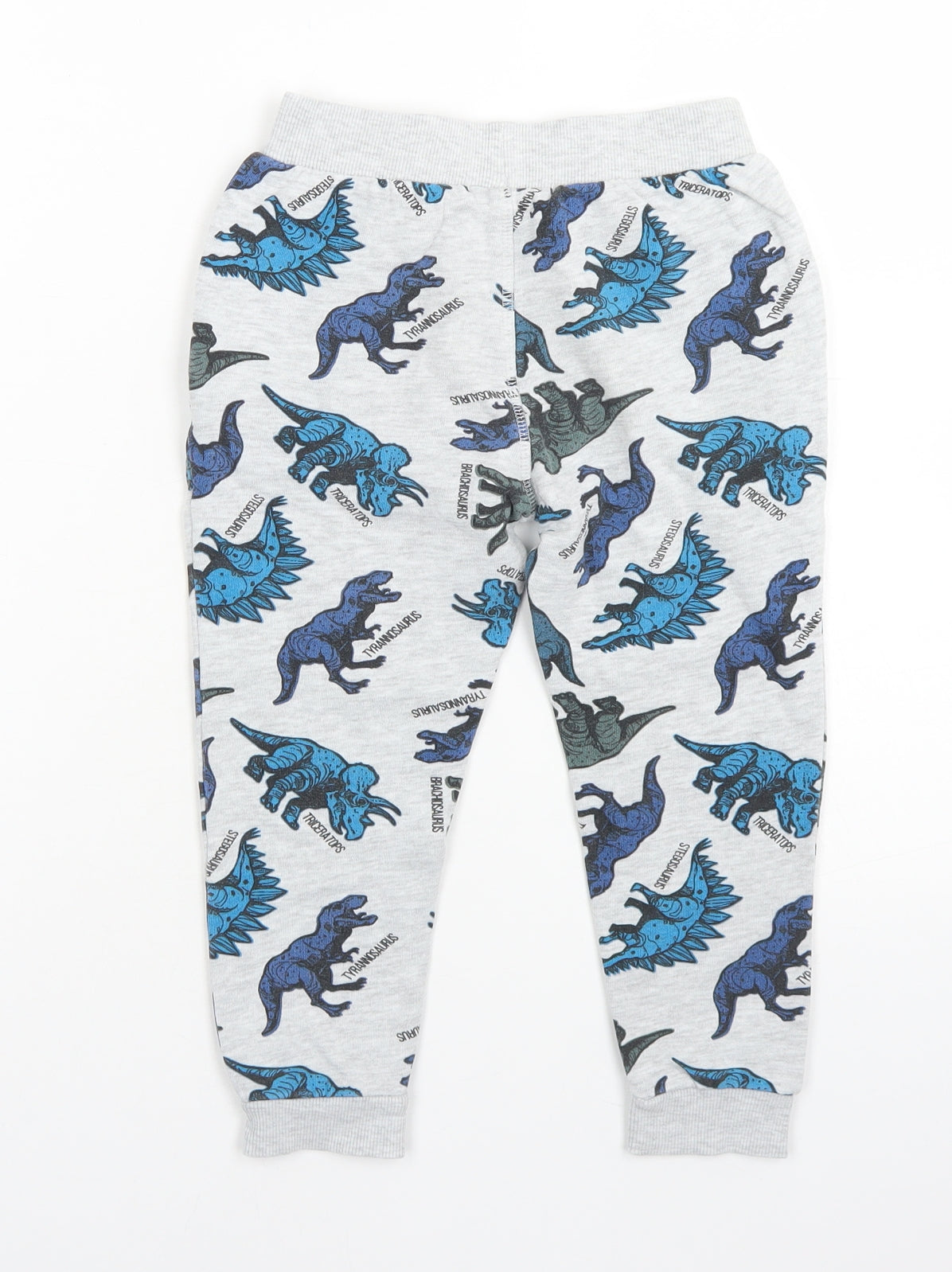 Pep & Co Boys Grey  Cotton Jogger Trousers Size 4-5 Years  Regular Drawstring - Dinosaurs