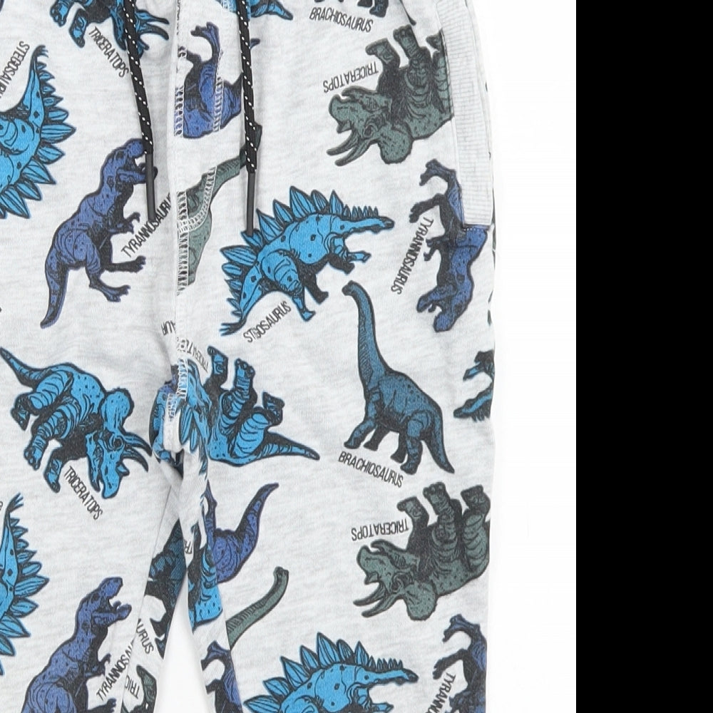 Pep & Co Boys Grey  Cotton Jogger Trousers Size 4-5 Years  Regular Drawstring - Dinosaurs