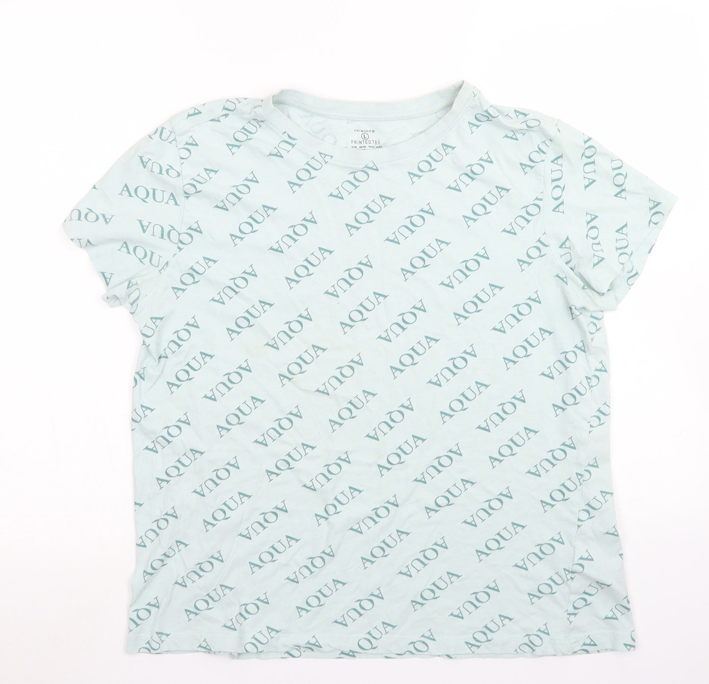 Primark Womens Blue  Cotton Basic T-Shirt Size L Crew Neck - Aqua