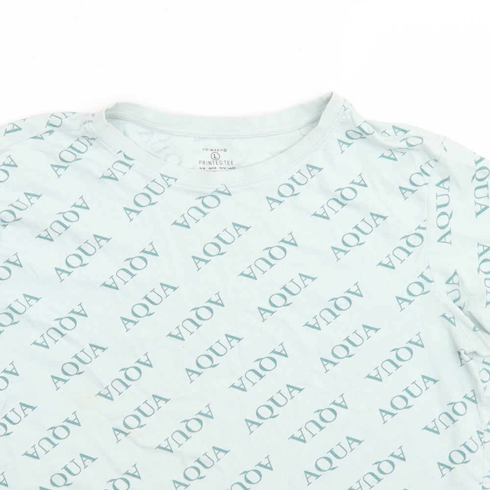 Primark Womens Blue  Cotton Basic T-Shirt Size L Crew Neck - Aqua