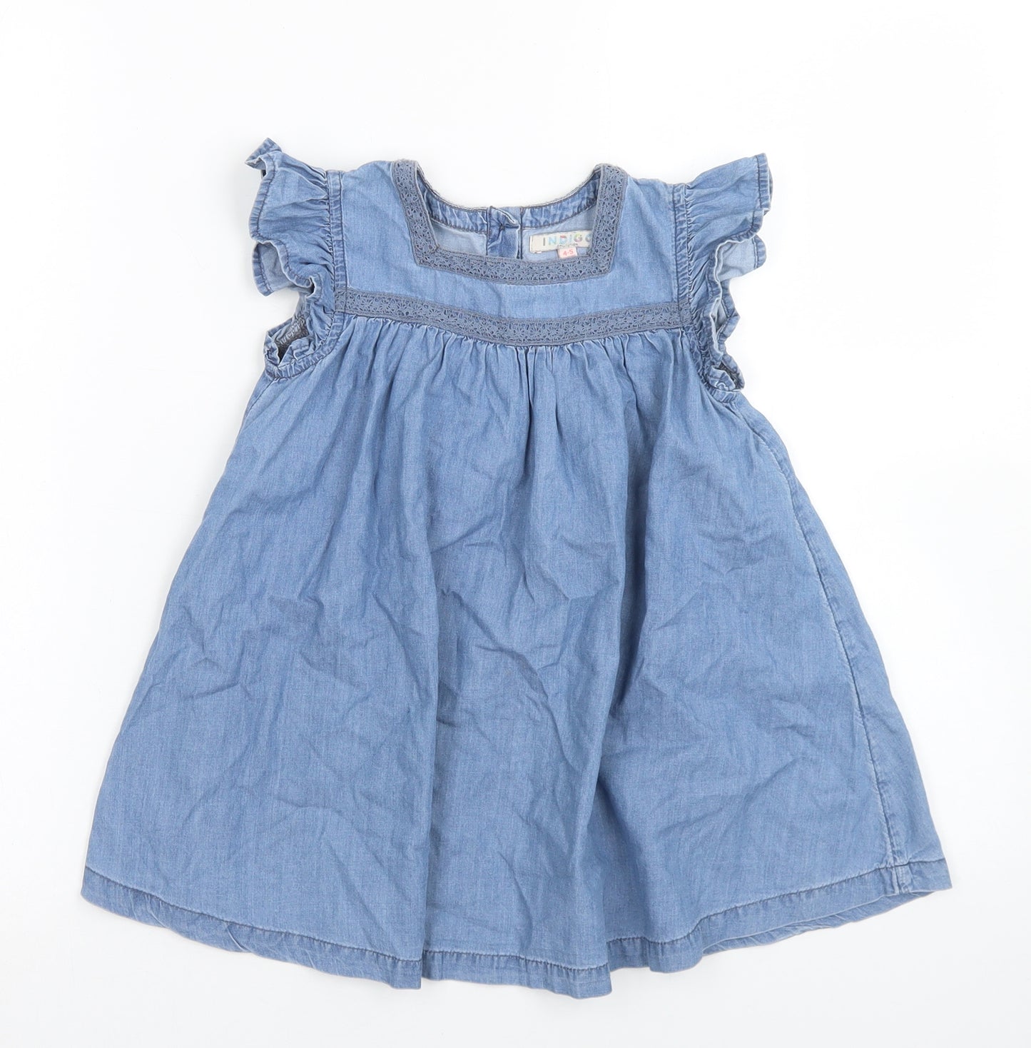 M&S Girls Blue  Cotton A-Line  Size 4-5 Years  Square Neck Button