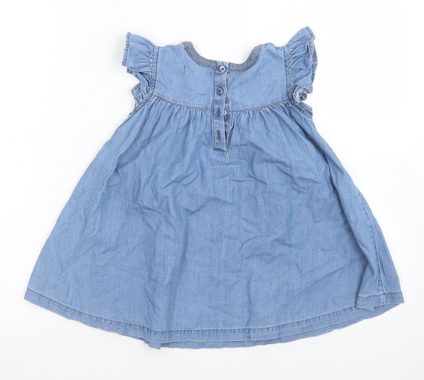 M&S Girls Blue  Cotton A-Line  Size 4-5 Years  Square Neck Button