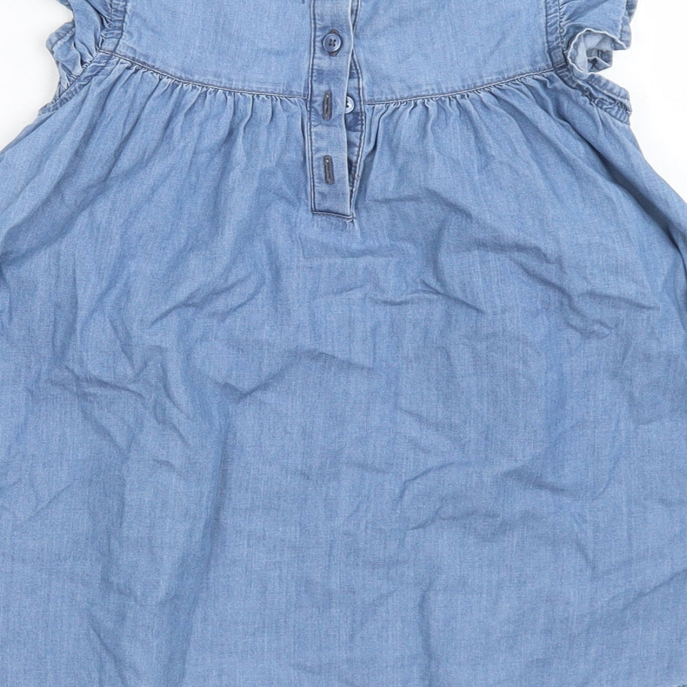 M&S Girls Blue  Cotton A-Line  Size 4-5 Years  Square Neck Button