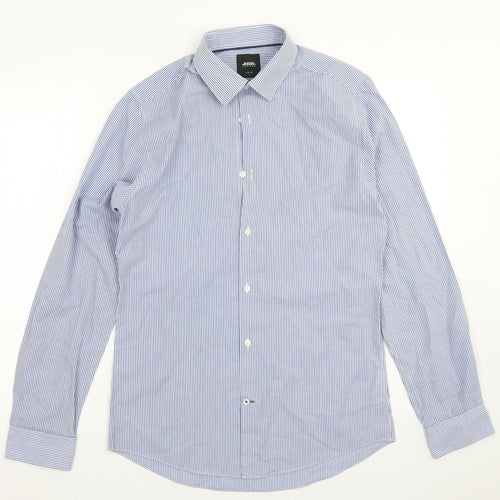 Burton Mens Blue Striped Polyester  Button-Up Size S Collared Button
