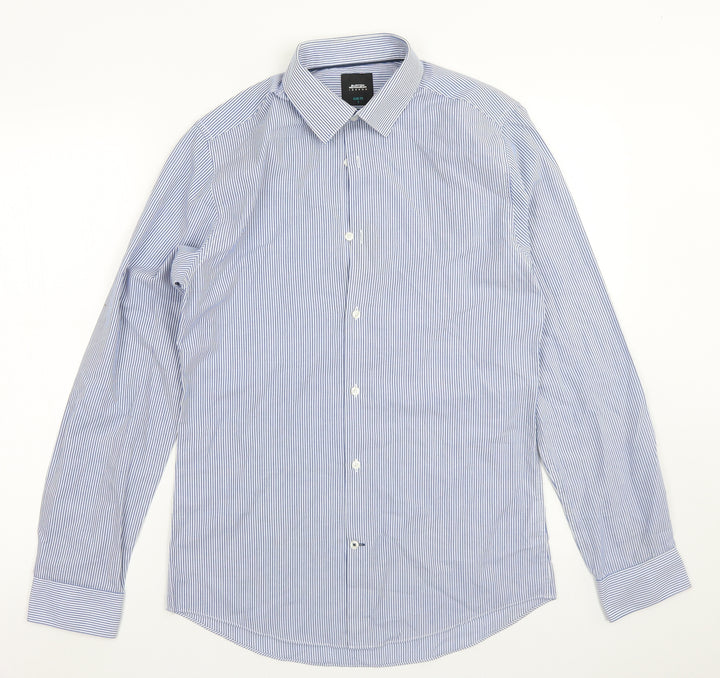 Burton Mens Blue Striped Polyester Button-Up Size S Collared Button