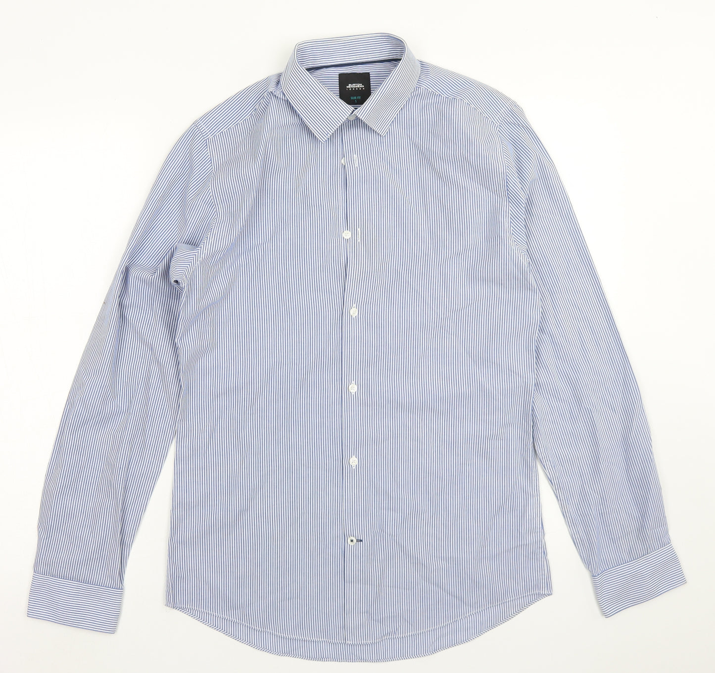 Burton Mens Blue Striped Polyester  Button-Up Size S Collared Button