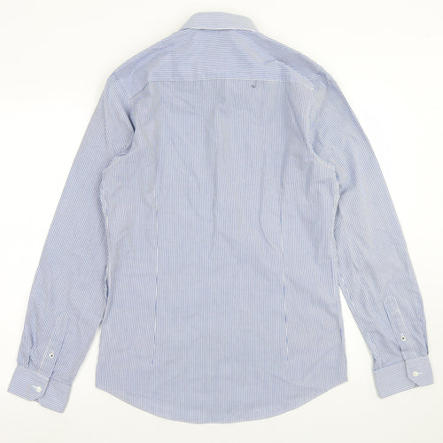 Burton Mens Blue Striped Polyester  Button-Up Size S Collared Button