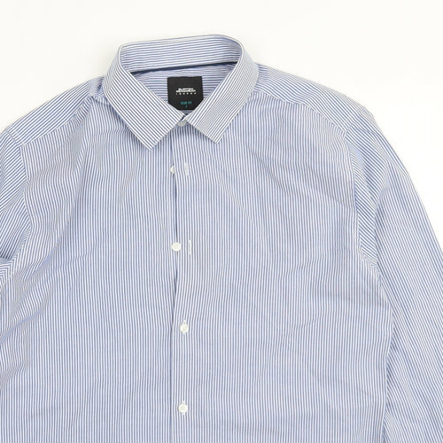 Burton Mens Blue Striped Polyester  Button-Up Size S Collared Button