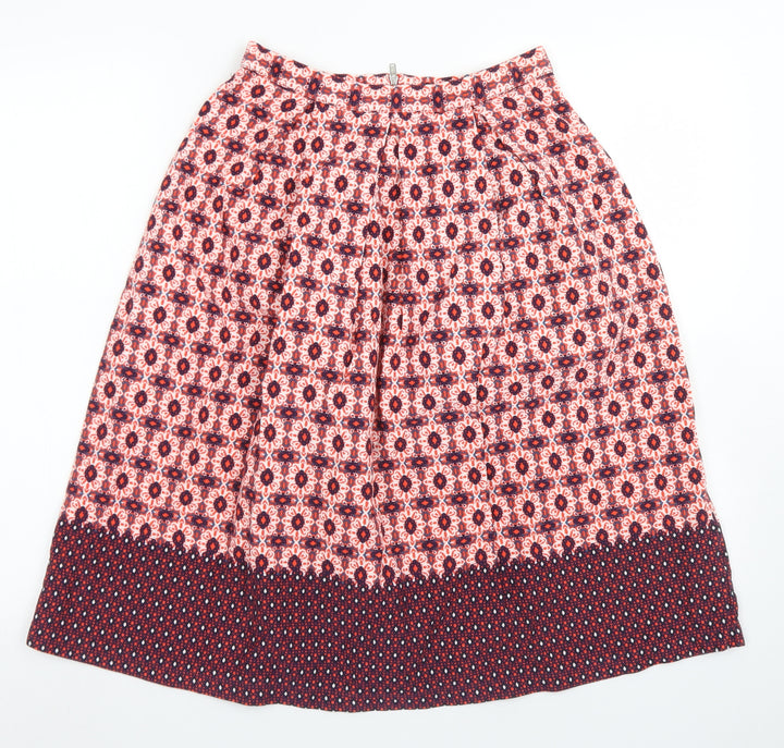 Topshop Womens Red Floral Cotton A-Line Skirt Size 8 Zip