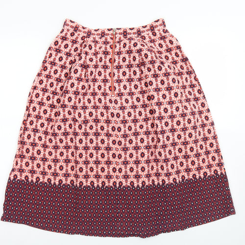 Topshop Womens Red Floral Cotton A-Line Skirt Size 8   Zip