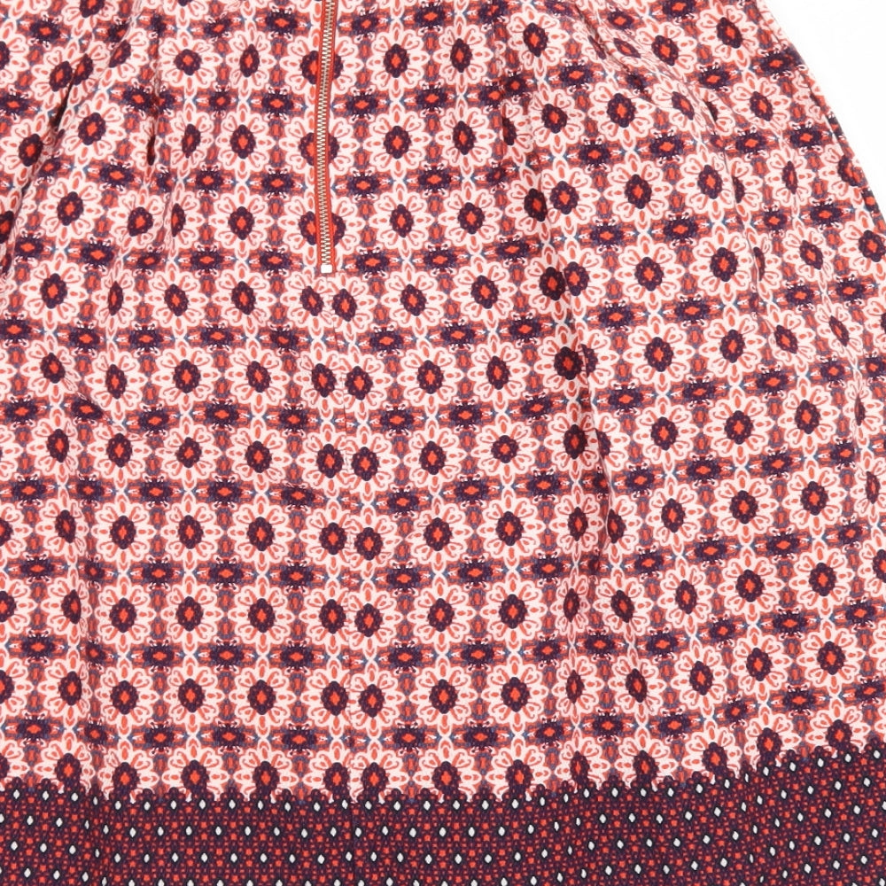 Topshop Womens Red Floral Cotton A-Line Skirt Size 8   Zip