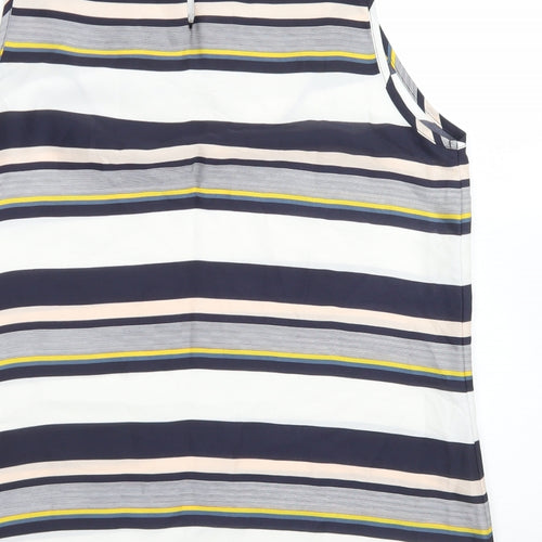 Paraphrase Womens Blue Striped Polyester Basic Blouse Size 12 Round Neck