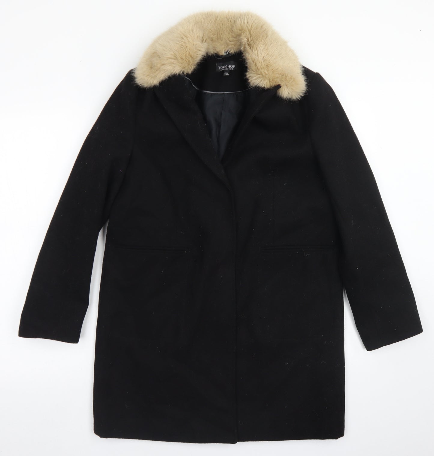 Topshop Womens Black   Overcoat Coat Size 10  Snap