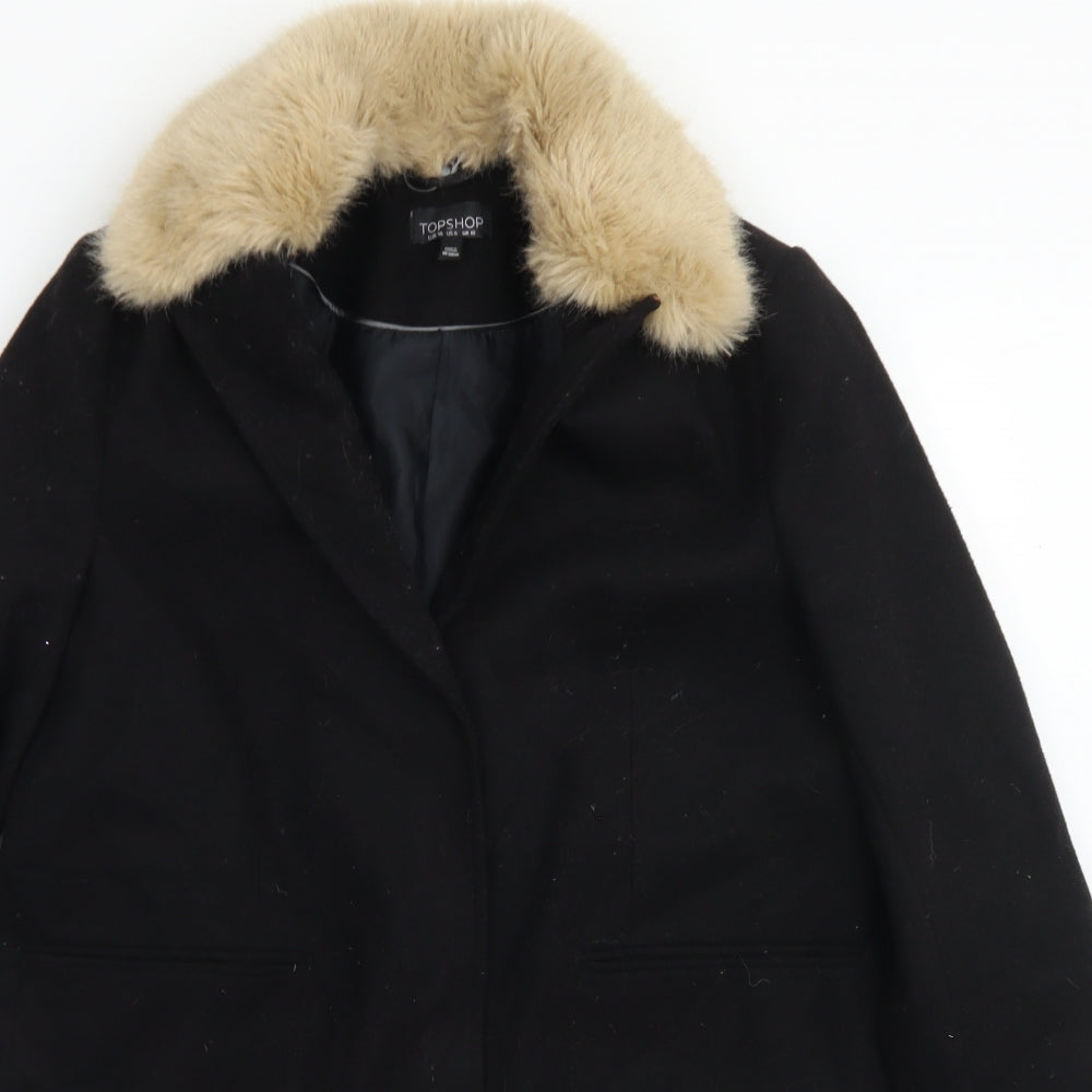 Topshop Womens Black   Overcoat Coat Size 10  Snap