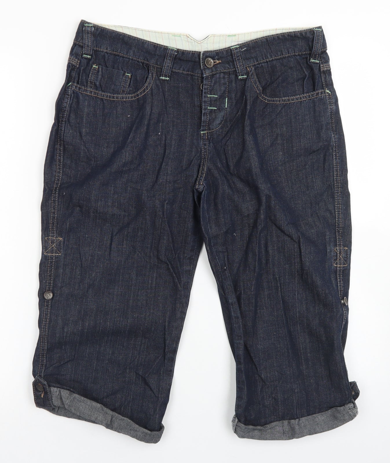 White Stuff Womens Blue  Cotton Boyfriend Shorts Size 10 L17 in Regular Button