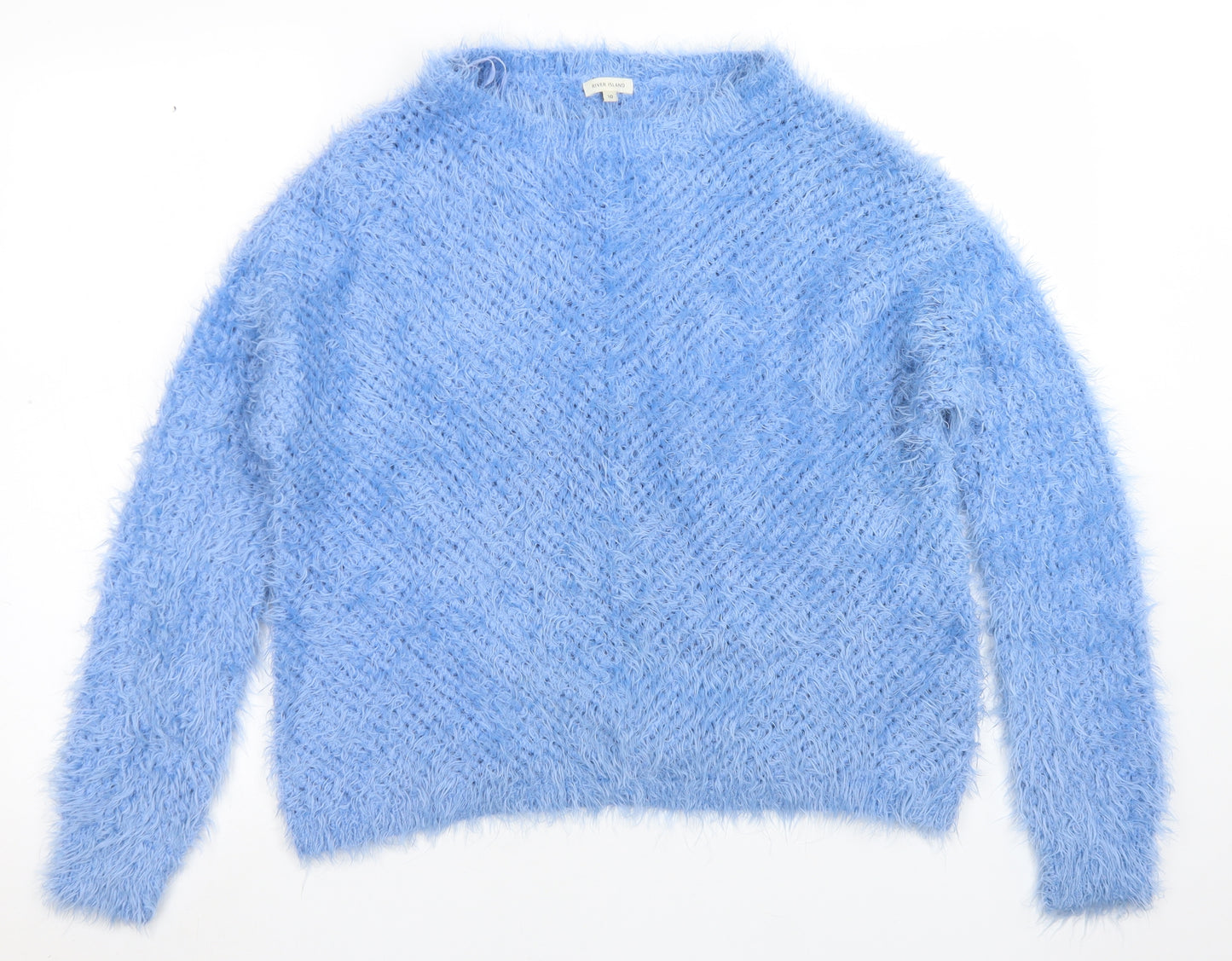 River Island Womens Blue Crew Neck  Acrylic Pullover Jumper Size 10