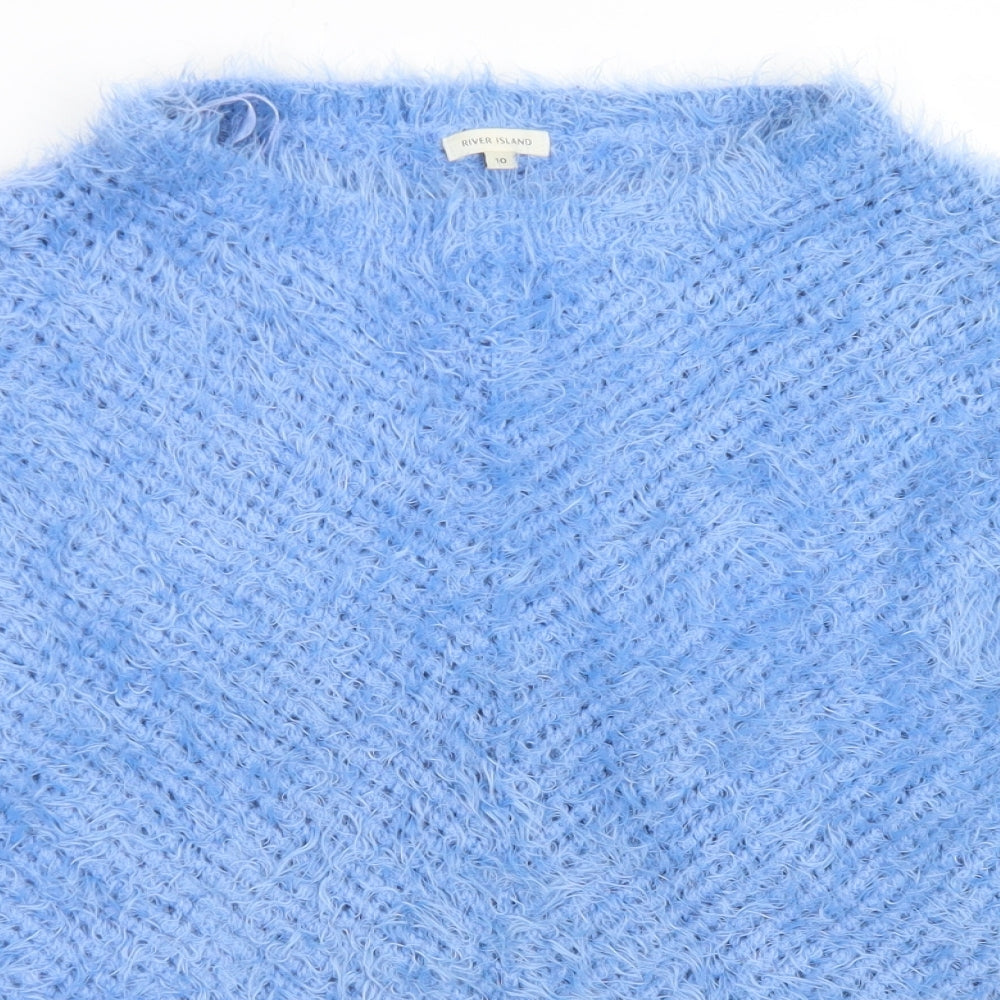 River Island Womens Blue Crew Neck  Acrylic Pullover Jumper Size 10