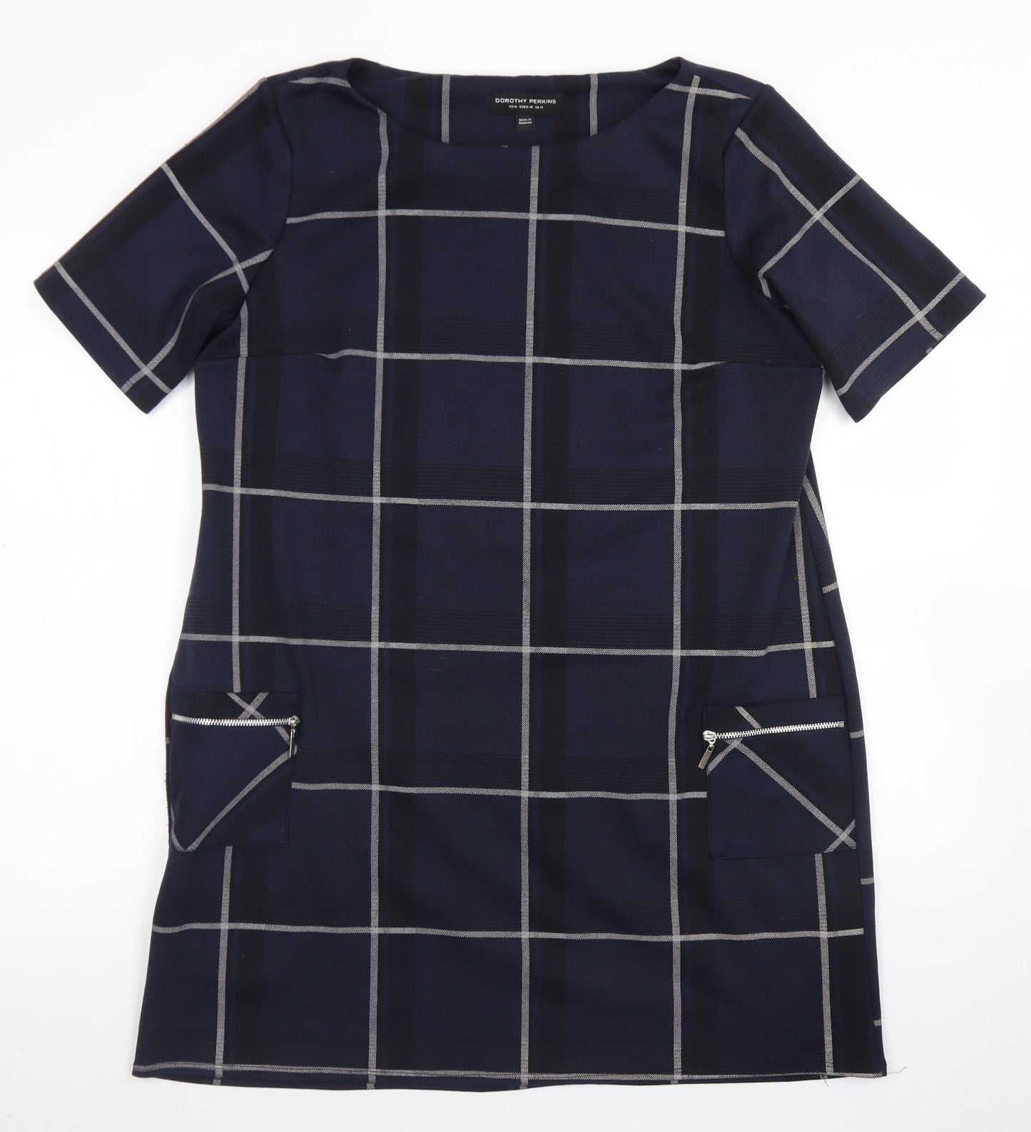 Dorothy Perkins Womens Blue Plaid Polyester A-Line  Size 18  Off the Shoulder