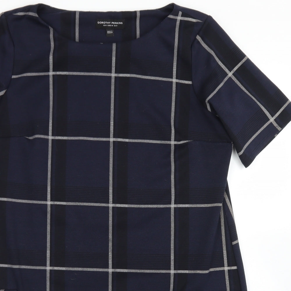 Dorothy Perkins Womens Blue Plaid Polyester A-Line  Size 18  Off the Shoulder