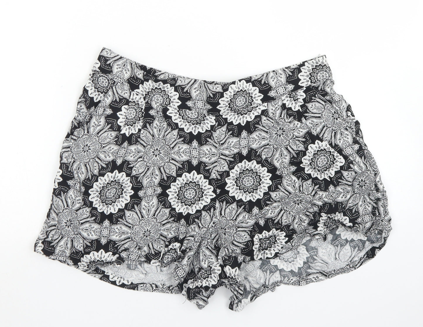 Peacocks Womens Black Floral Viscose Mom Shorts Size 14  Regular