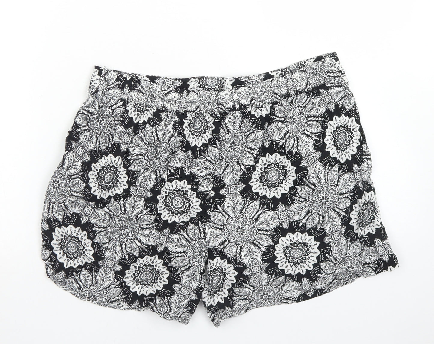 Peacocks Womens Black Floral Viscose Mom Shorts Size 14  Regular
