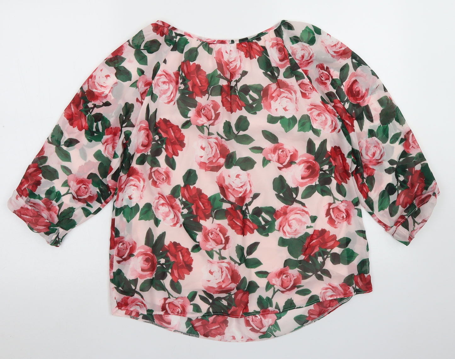Billie & Blossom Womens Pink Floral Polyester Basic Blouse Size 12 Round Neck