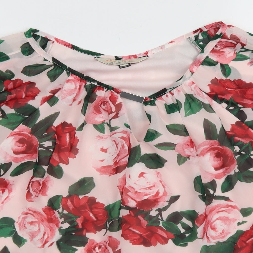 Billie & Blossom Womens Pink Floral Polyester Basic Blouse Size 12 Round Neck