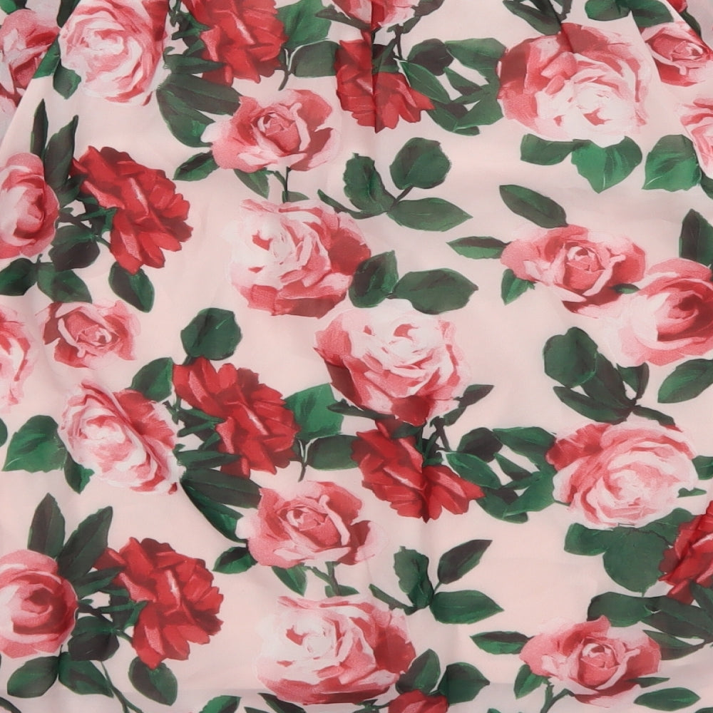 Billie & Blossom Womens Pink Floral Polyester Basic Blouse Size 12 Round Neck