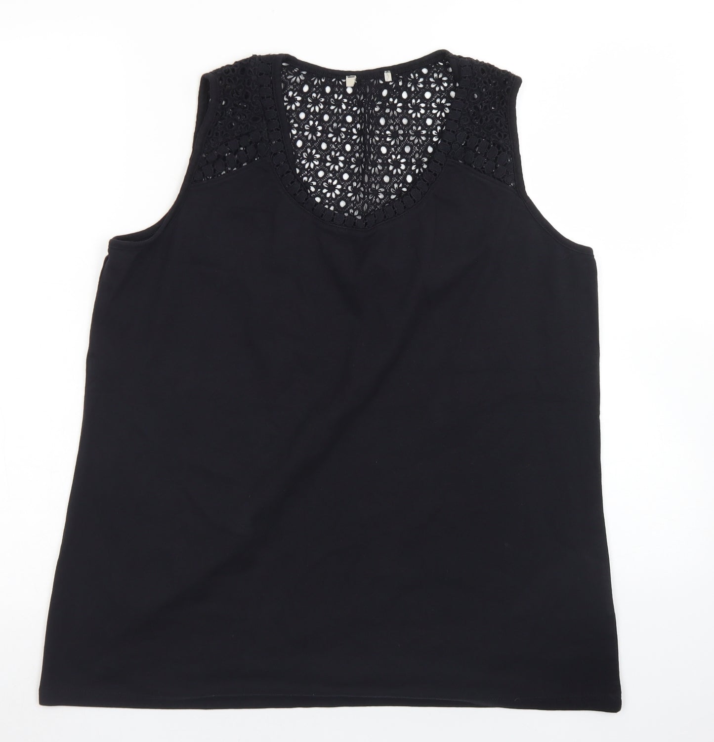 TU Womens Black  Cotton Basic Tank Size 20 Round Neck - Lace Shoulder Detail
