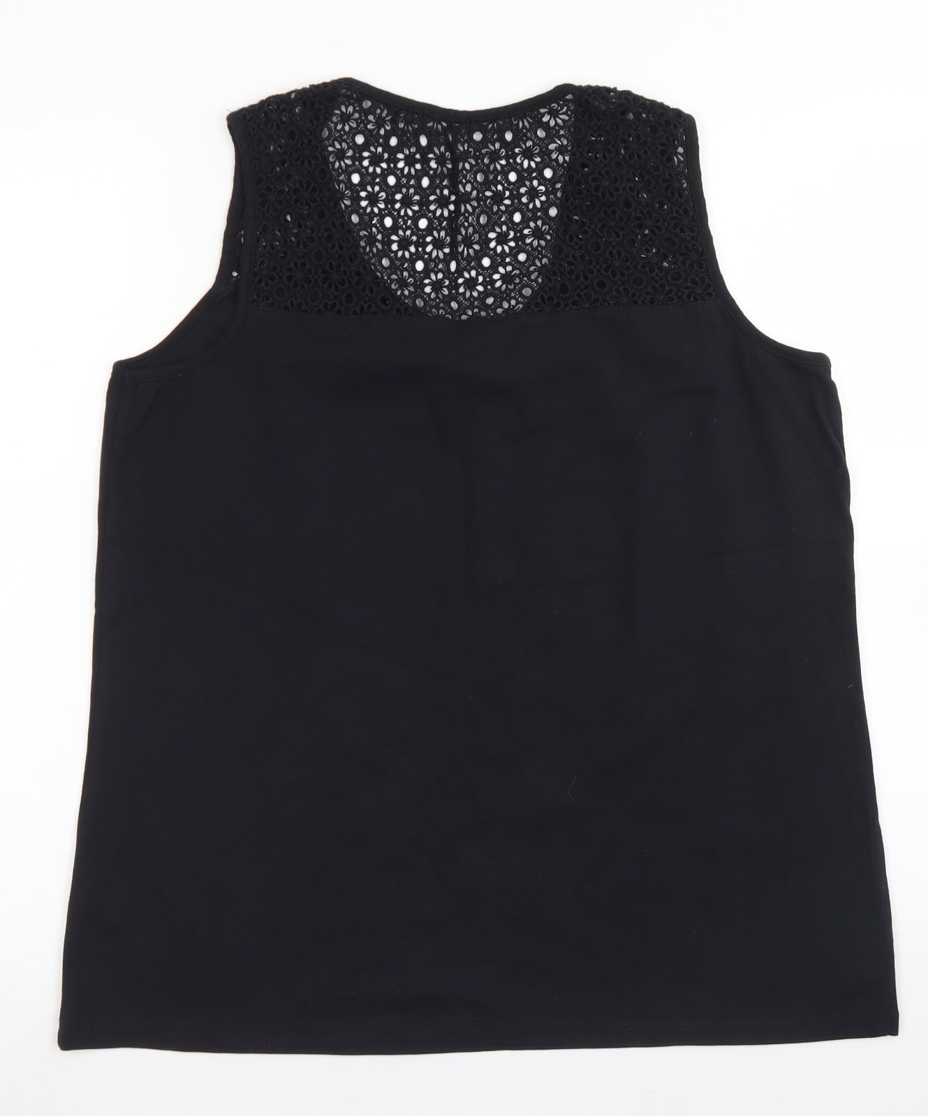TU Womens Black  Cotton Basic Tank Size 20 Round Neck - Lace Shoulder Detail