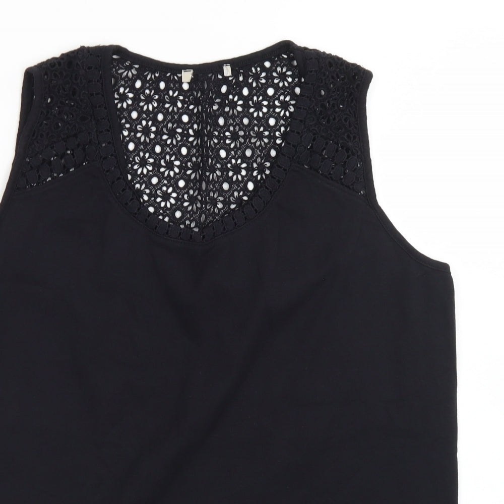 TU Womens Black  Cotton Basic Tank Size 20 Round Neck - Lace Shoulder Detail