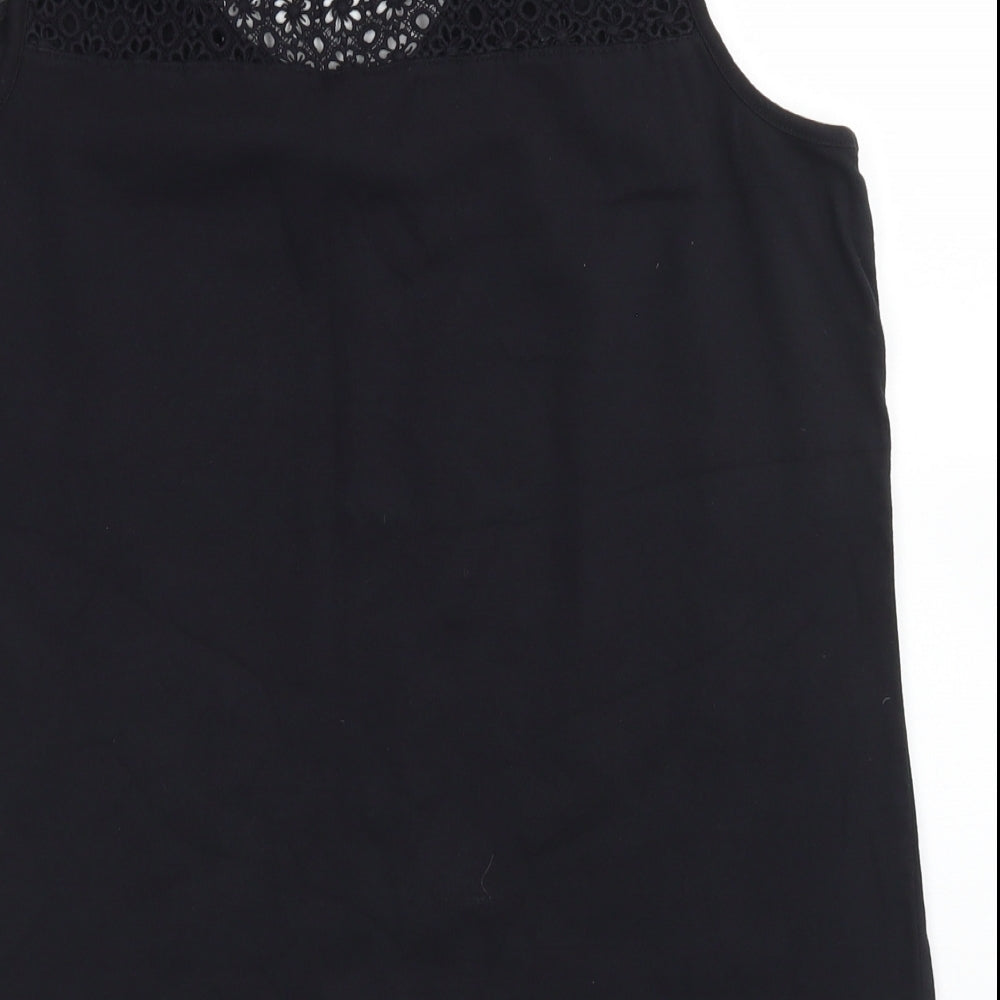 TU Womens Black  Cotton Basic Tank Size 20 Round Neck - Lace Shoulder Detail