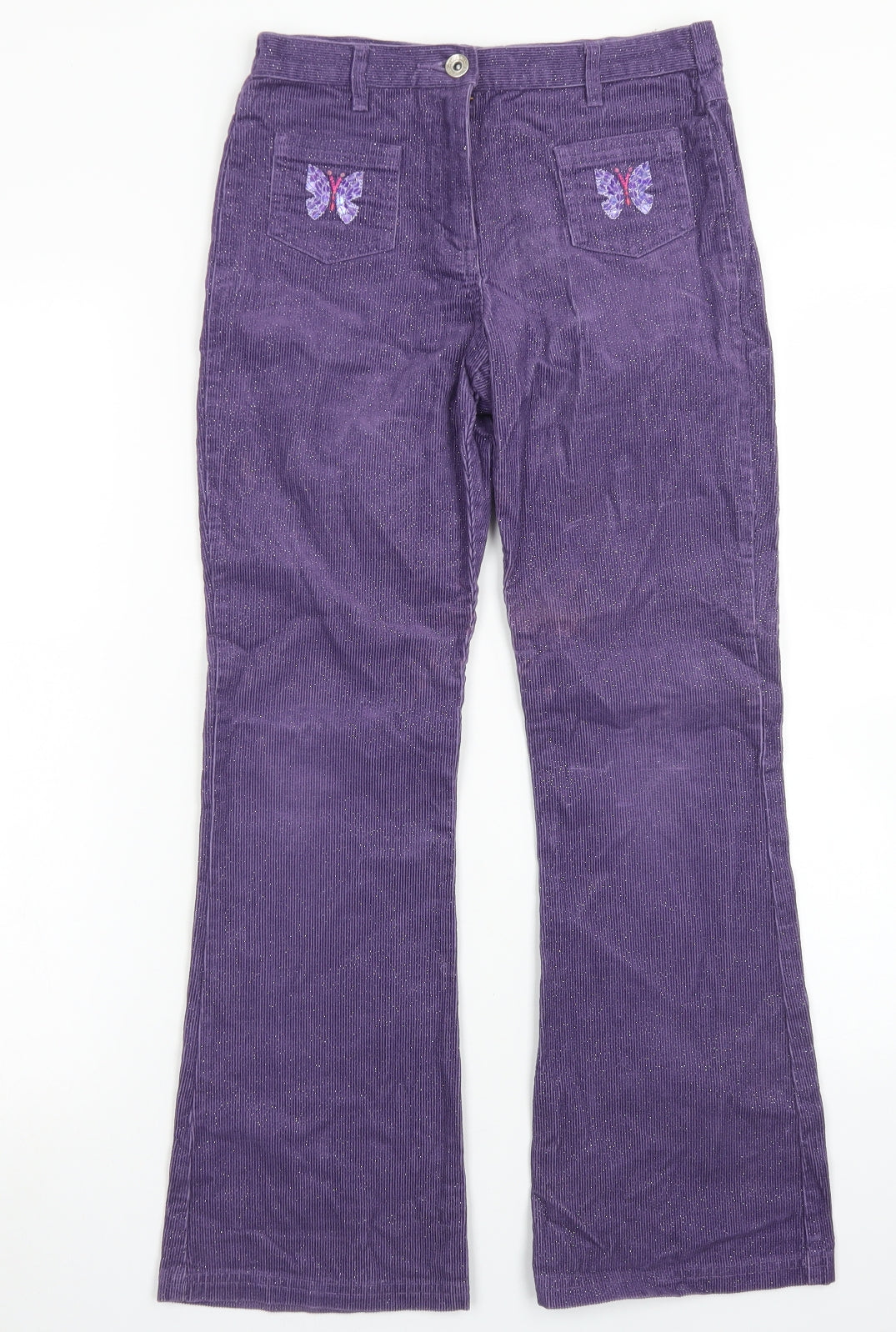 NEXT Girls Purple  Cotton Flared Jeans Size 10 Years  Regular Button - Butterfly