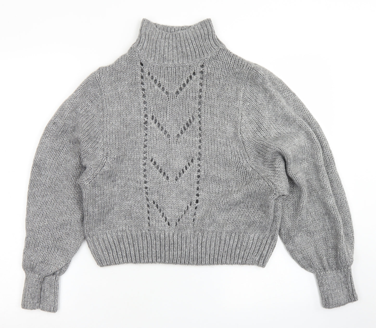 Divided Womens Grey High Neck  Acrylic Pullover Jumper Size S   - Cropped