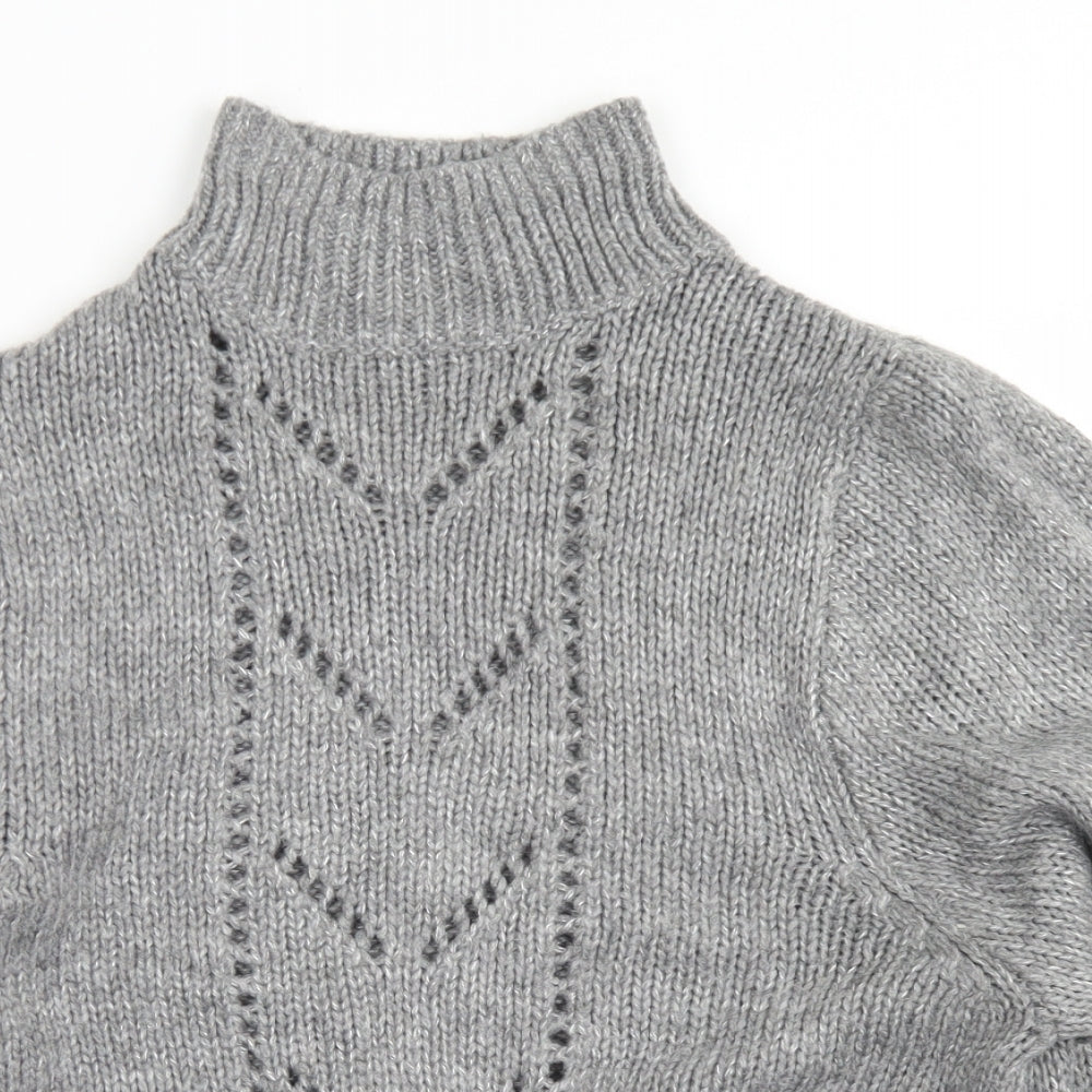 Divided Womens Grey High Neck  Acrylic Pullover Jumper Size S   - Cropped