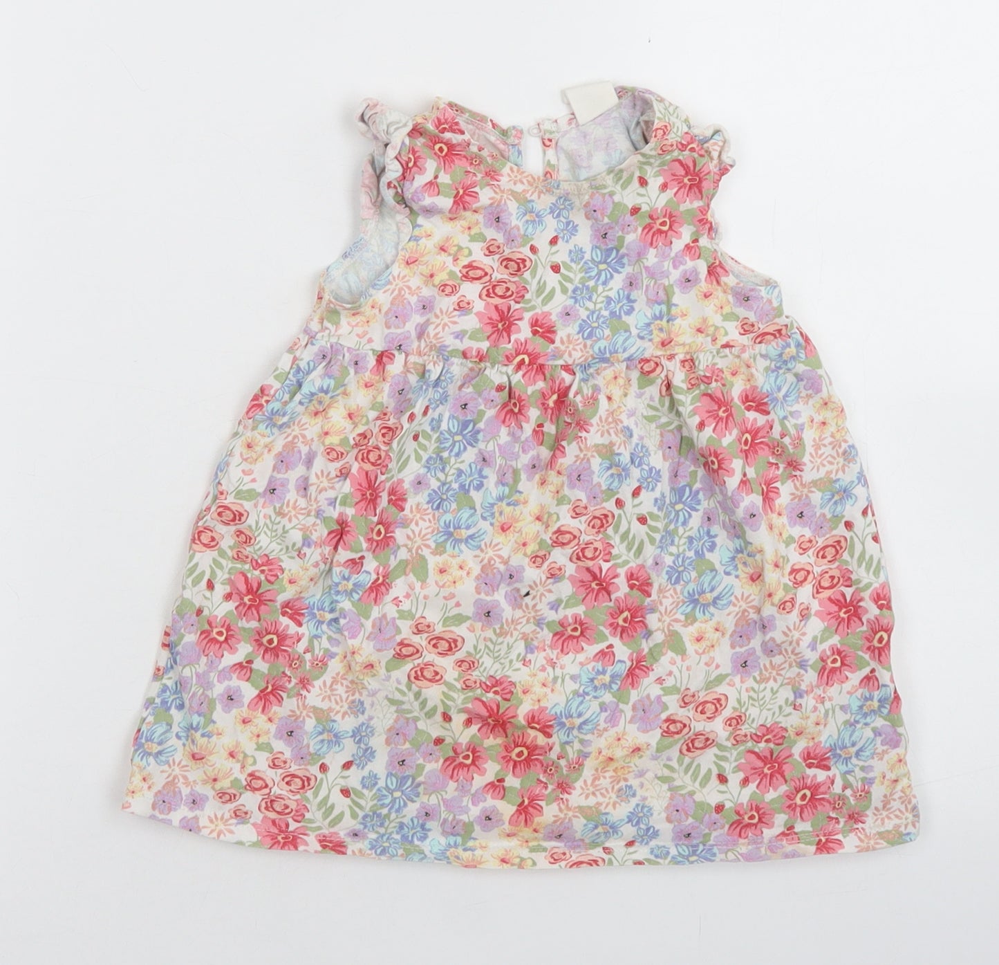H&M Girls White Floral Cotton Skater Dress  Size 9-12 Months  Crew Neck Button