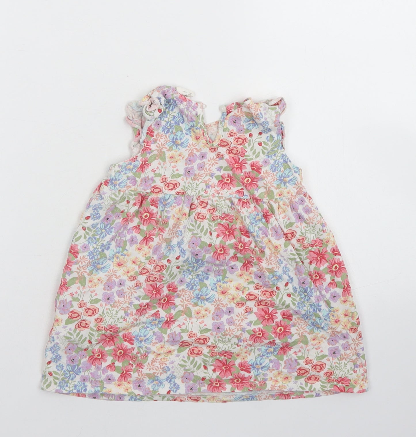 H&M Girls White Floral Cotton Skater Dress  Size 9-12 Months  Crew Neck Button