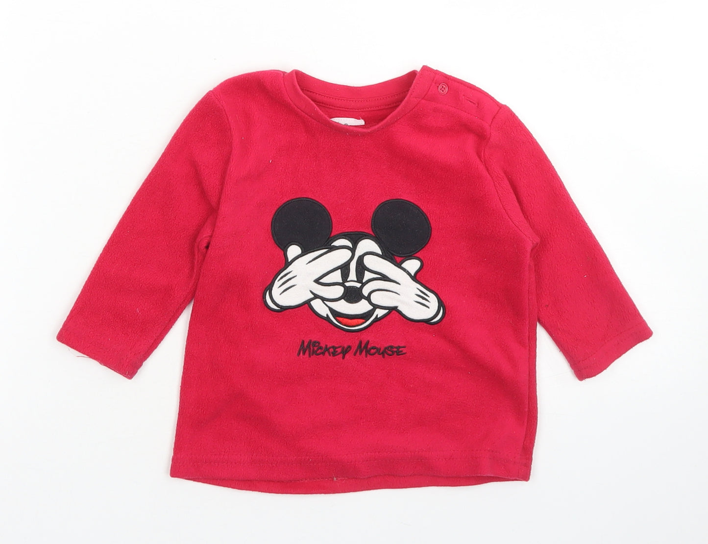 Primark Girls Red  Polyester Pullover T-Shirt Size 12-18 Months Crew Neck Button - Mickey Mouse
