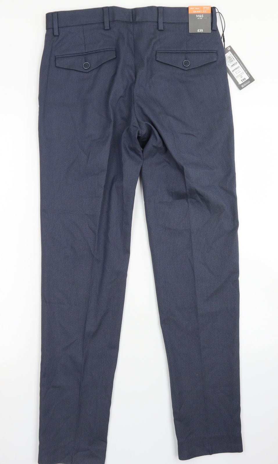 M&S Collection Mens Blue  Cotton Dress Pants Trousers Size 30 in L31 in Slim Hook & Eye