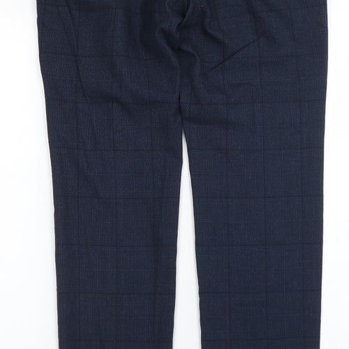 NEXT Mens Blue Plaid Polyester Dress Pants Trousers Size 30 in L31 in Regular Button