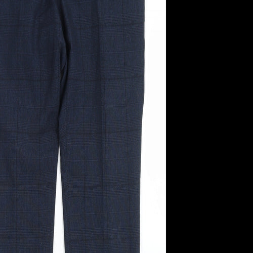 NEXT Mens Blue Plaid Polyester Dress Pants Trousers Size 30 in L31 in Regular Button