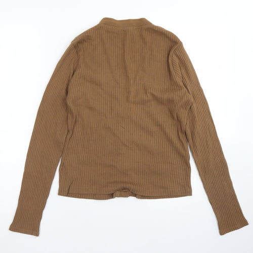 M&S Collection Womens Brown  Cotton Cropped T-Shirt Size 10 V-Neck