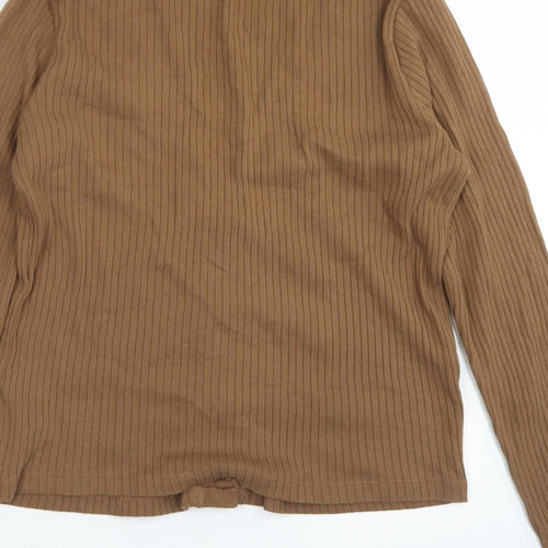 M&S Collection Womens Brown  Cotton Cropped T-Shirt Size 10 V-Neck