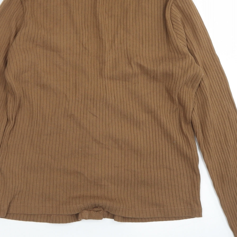 M&S Collection Womens Brown  Cotton Cropped T-Shirt Size 10 V-Neck