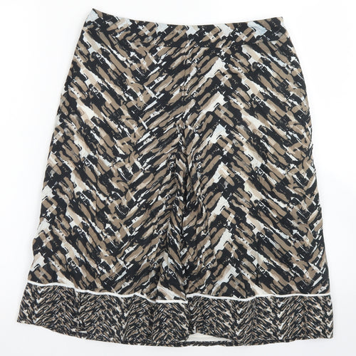 Marks & SPencer Womens Brown Geometric Cotton A-Line Skirt Size 8   Zip