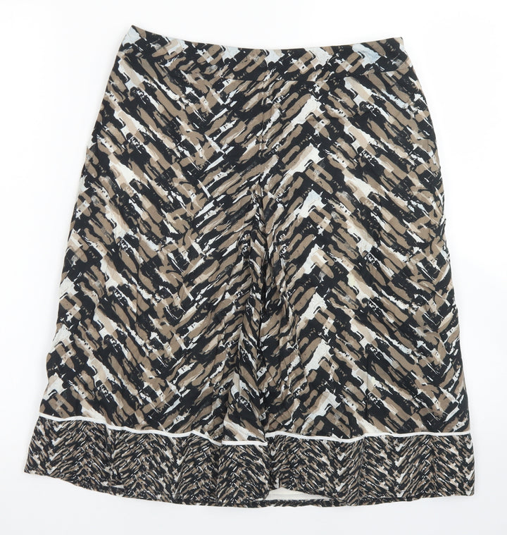 Marks & SPencer Womens Brown Geometric Cotton A-Line Skirt Size 8 Zip